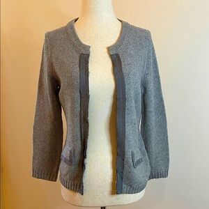 Banana Republic Gray Sparkle Cardigan Jacket Women’s XS Grosgrain Trim Pockets